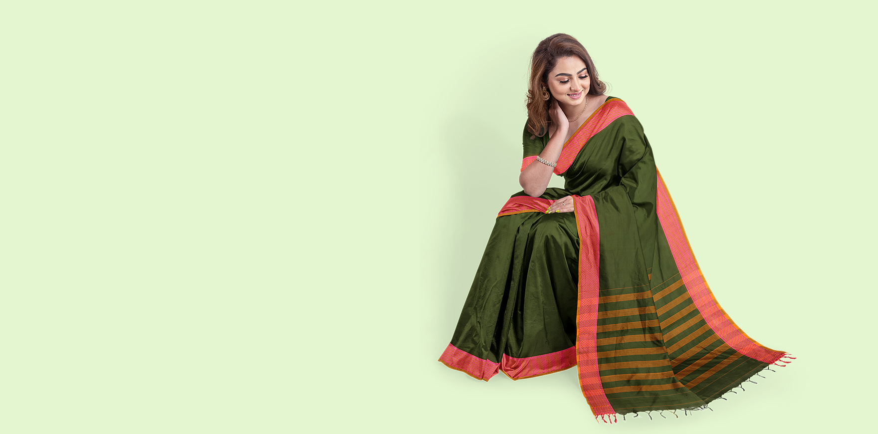 Olive Green Saree